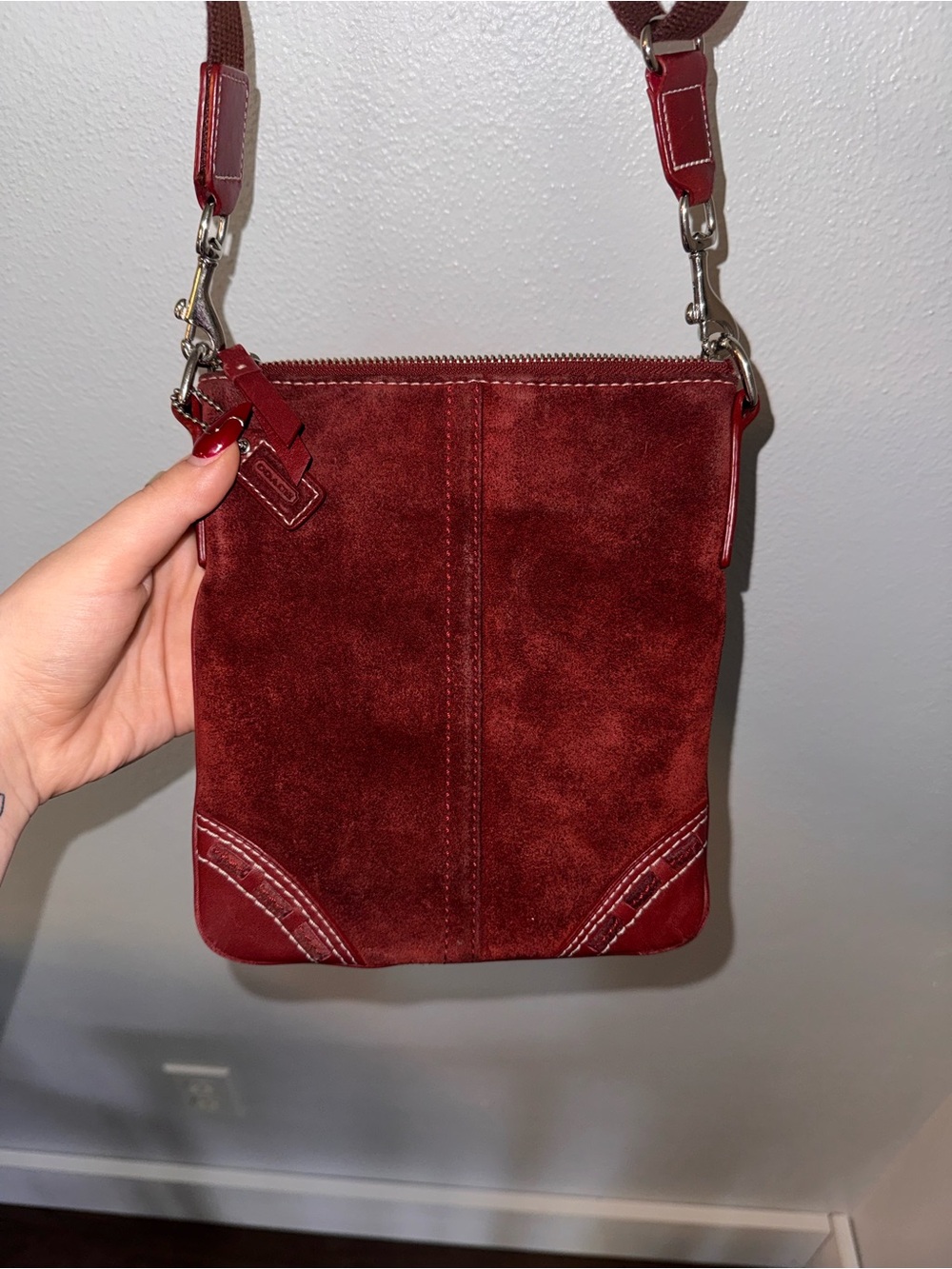 Coach Burgundy Suede Crossbody Bag